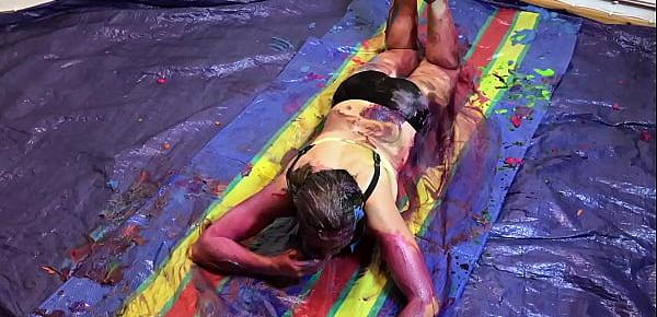  VERY Naughty Sexy Girl, playing with Custard Pies and Messy Slime